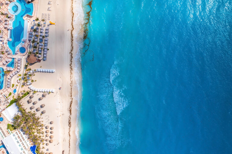 Aerial view of Punta Norte beach, Cancun, México