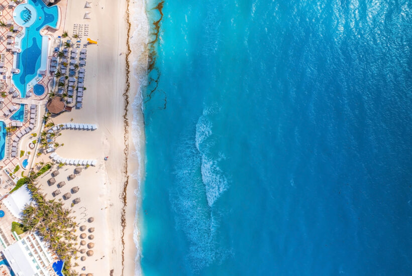 Aerial view of Punta Norte beach, Cancun, México