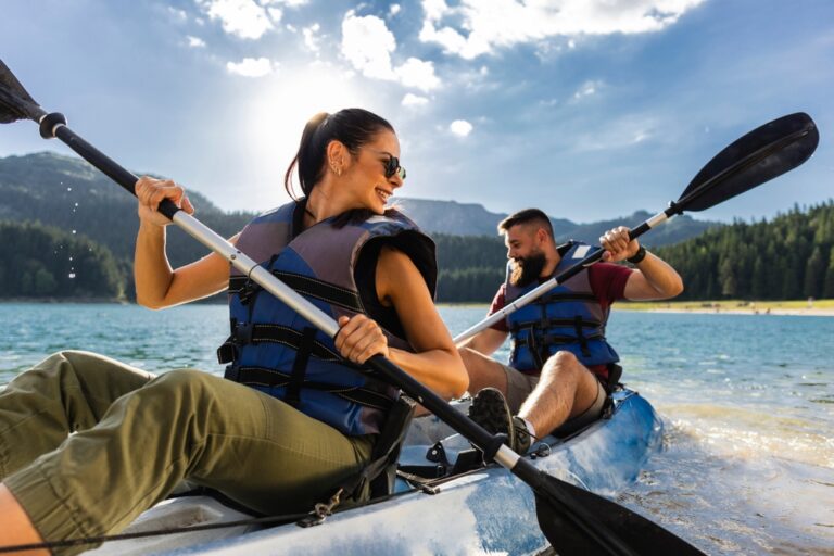 Couple paddling a kayak