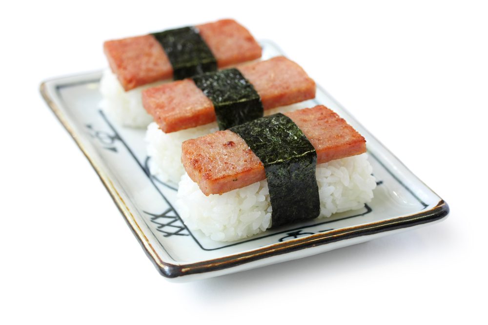 spam,musubi,,,rice,ball,with,a,slice,of,grilled