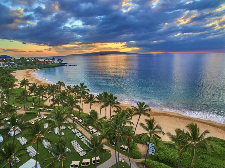 Tropical resort beachside view of sunrise