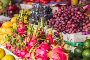Fruit stand with a variety of fruits